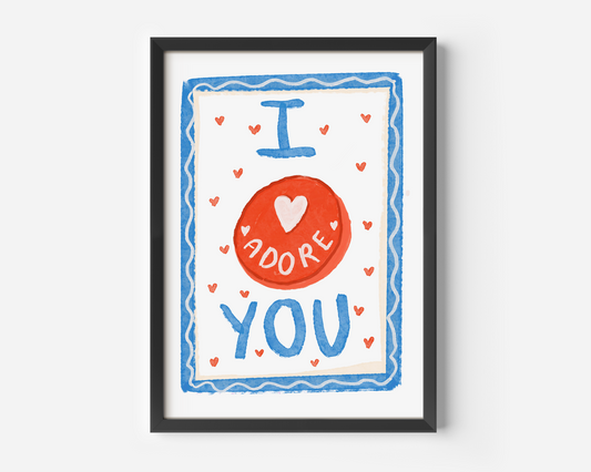 I Adore You Blue Love Hearts Print