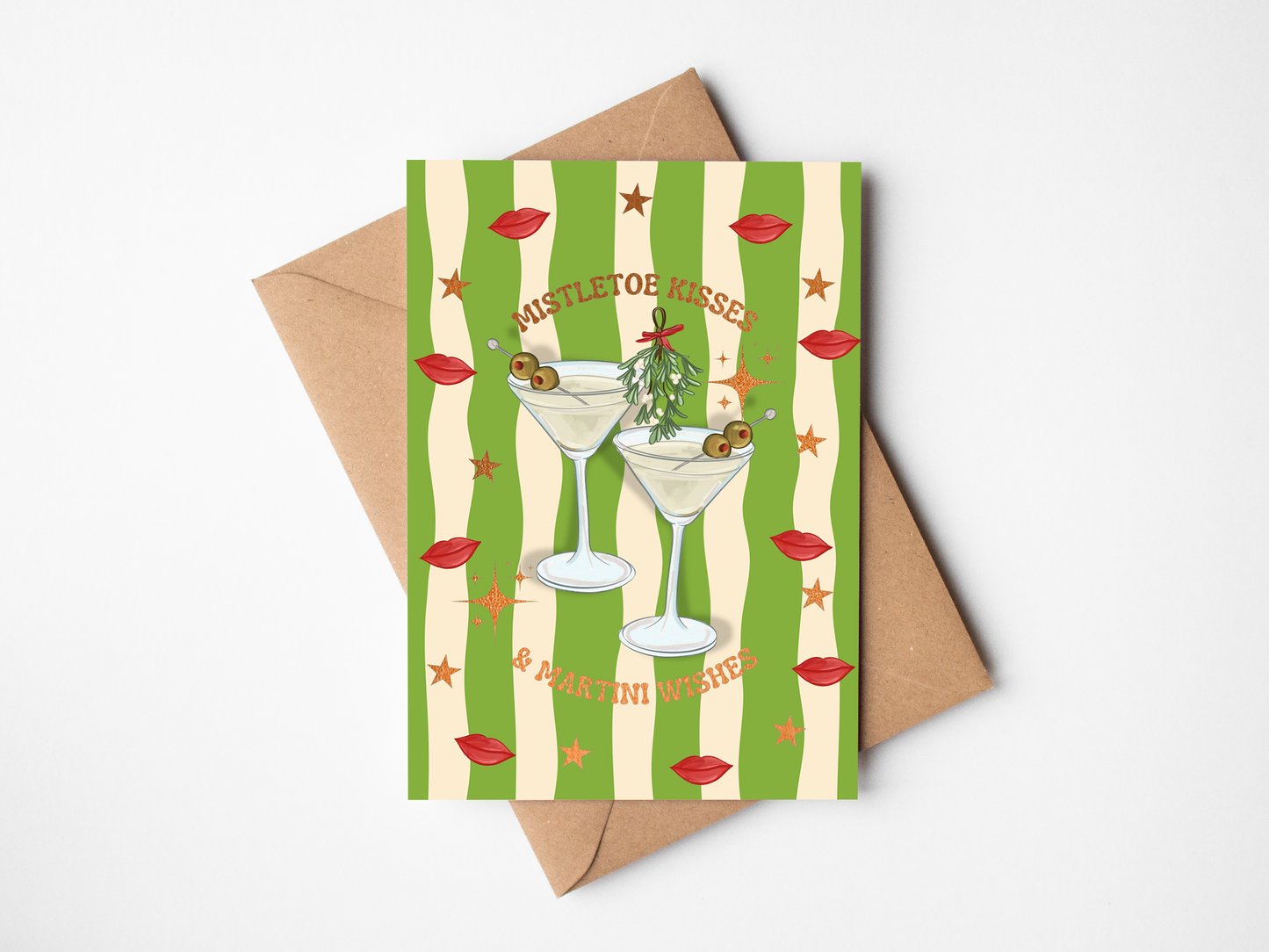 Mistletoe Kisses & Martini Wishes Greeting Card
