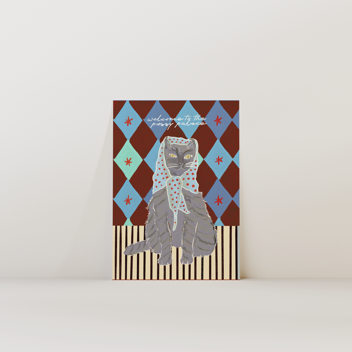 Welcome To The Pussy Palace - Grey Cat Print