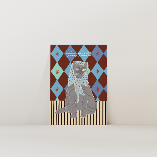 Welcome To The Pussy Palace - Grey Cat Print