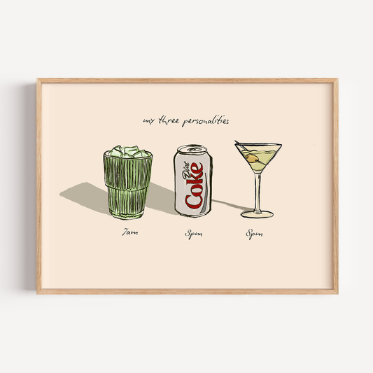My Three Personalities: Matcha, Diet Coke, Martini Print